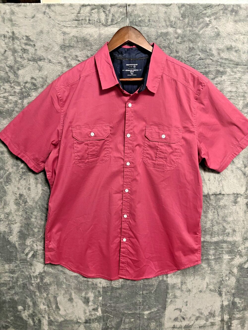 Paper Denim & Cloth Men's Pink Short Sleeve Button Shirt Slim Fit L Soft Stretch